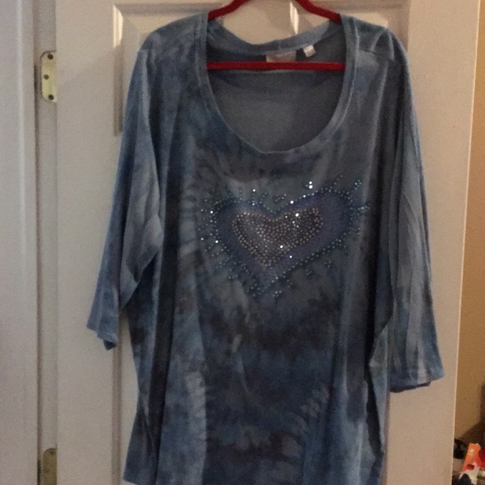 Avenue blue tie dye heart waffle knit shirt